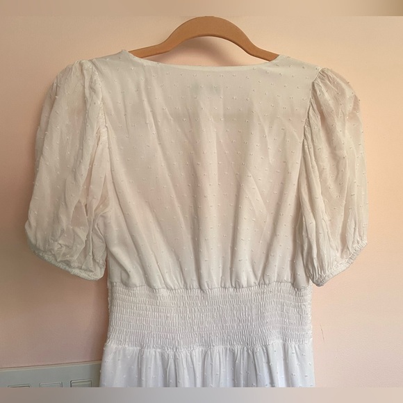 Express Clip Dot Ruffle (Faux) Wrap Dress | White/XS - Picture 6 of 16